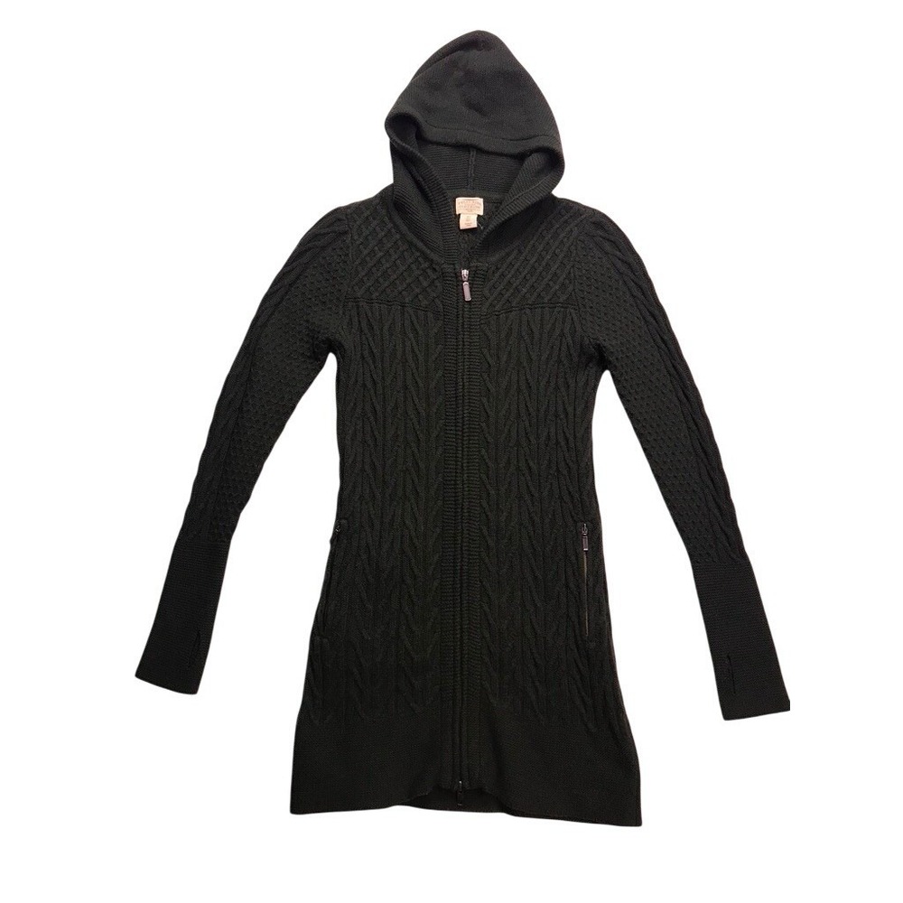 Telluride Clothing Company Women Small Green Cable Knit Zip Hoodie Cardigan Wool